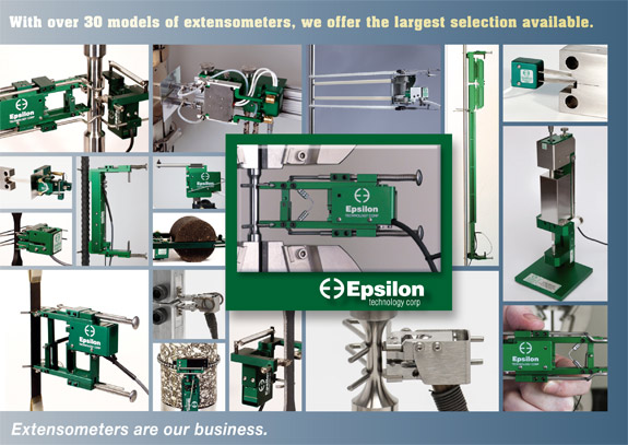 Extensometry for tensile strain measurement, compressive strain measurement, and fatigue strain measurement